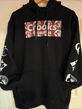 Crooks & Castles Black Hoodie with Maroon Logo Panel